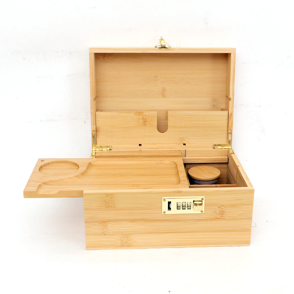 Bamboo Box with Combination Lock Decorative Storage Box with magnet Lid Hash Stash Organizer Box Smell Proof Acacia Container