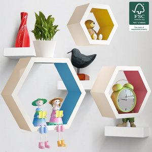 Free Sample 2021 Hot Sale Wooden 3D Hexagon Cube Wall Shelf