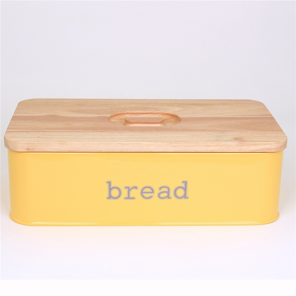 Vintage Metal Kitchen Storage Tin Canister Bread box With Bamboo Lid CNLF