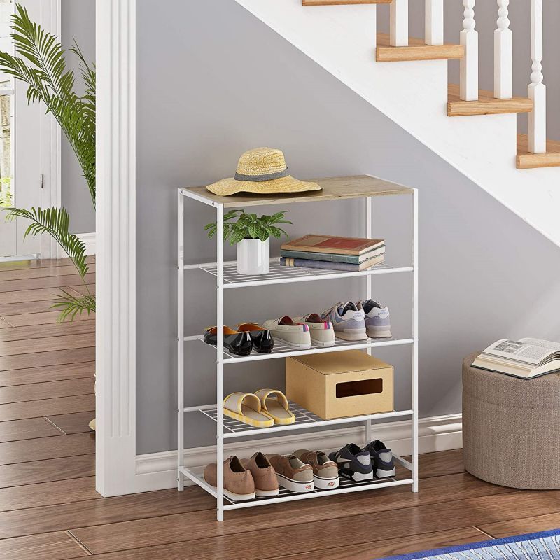 High Quality Living Room Furniture 2 3 tier Metal Shoe Rack With Wood Frame For Home