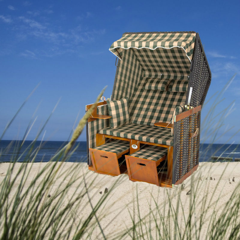 Wicker roofed beach chair leisure beach chair couple wooden beach chairs