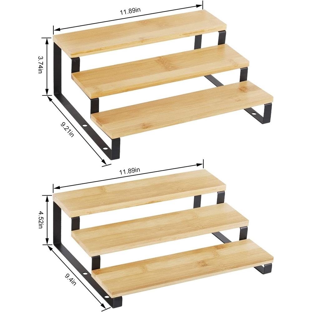 Double-Tier Free-Standing Bamboo Kitchen Cabinet with Countertop Spice Rack Storage Organizer Shelf Standing Type Installation