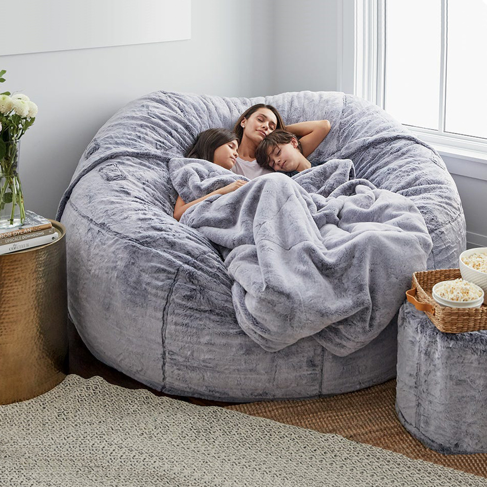 Living Room Chairs Soft Faux Fur Giant Foam Bean Bag, Shredded Foam Bean Bag Large Lazy Sofas