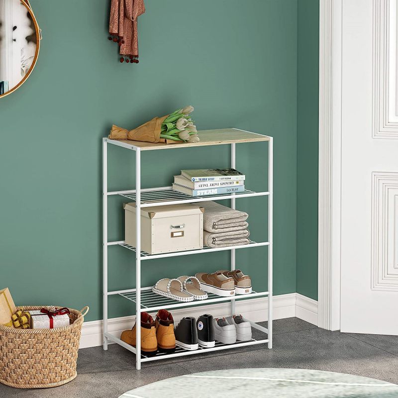 High Quality Living Room Furniture 2 3 tier Metal Shoe Rack With Wood Frame For Home