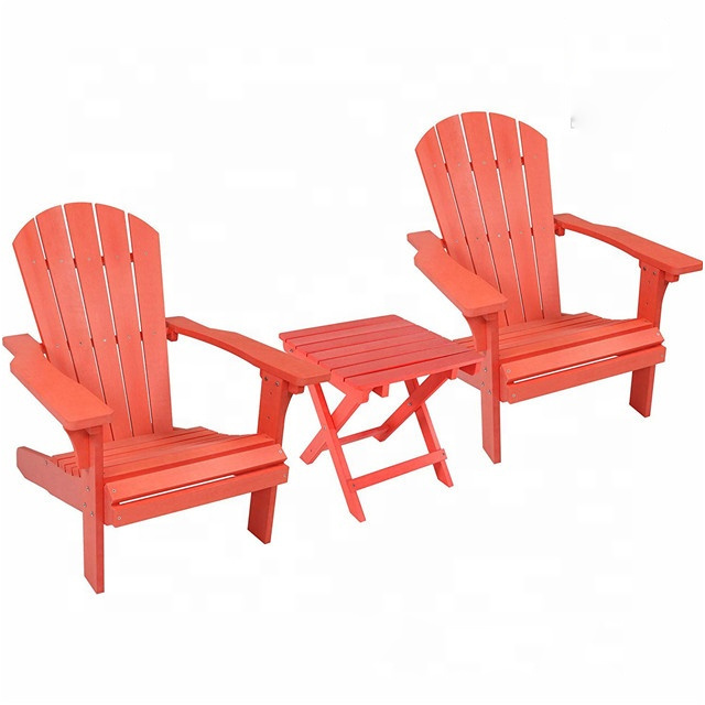 Wood Weather Adirondack Beach Chair Set of 2 with Folding Side Table, Salmon