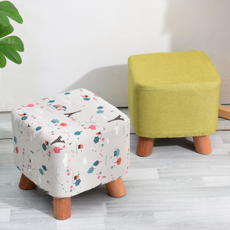 Portable Wooden Leg Cute Animal Fabric Stackable Small Round Stool Living Room Leisure Dining Chair with Upholstered Padded