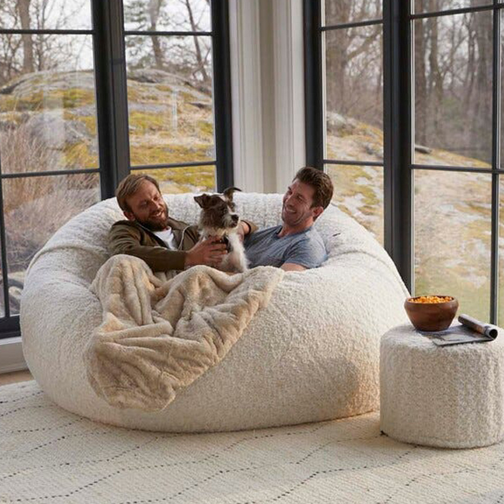 Living Room Chairs Soft Faux Fur Giant Foam Bean Bag, Shredded Foam Bean Bag Large Lazy Sofas