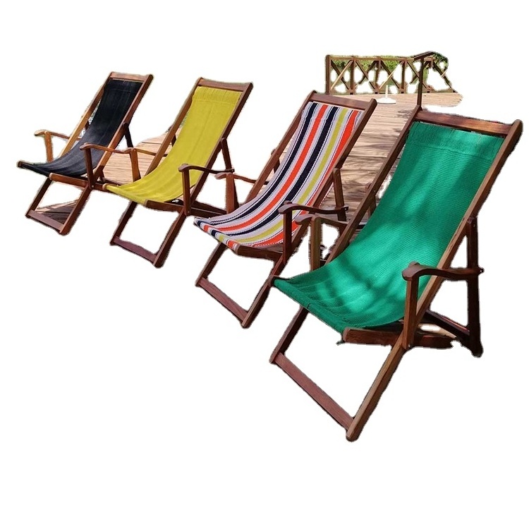 High quality outdoor leisure foldable wooden beach chair without pillow