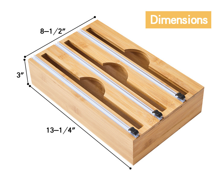 Bamboo Wood Foil Cling Food Shrink Plastic Wrap Dispenser with Slide Cutter