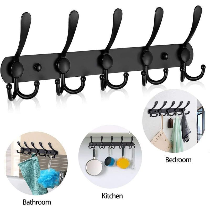 Bathroom Heavy Duty Stainless Steel Metal Coat Hook Hat Towel Key 5 Hooks Coat Rack Wall Mounted Coat Rack