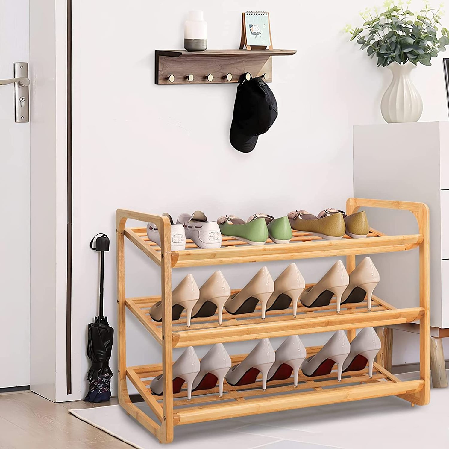 3-Tier Bamboo Wood Shoe Rack Stackable Shoes Shelf Storage Organizer for Bedroom Outdoor Closet Hallway Entryway Home Furniture