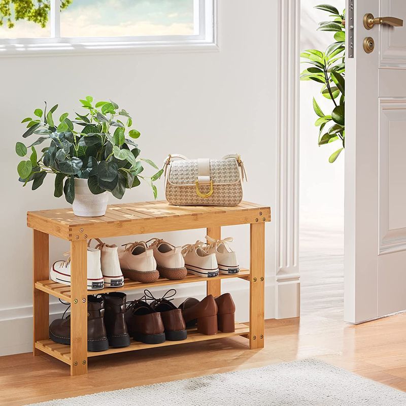 Entryway Organizing Shelf Bamboo Shoes Rack Bench With Storage Drawer