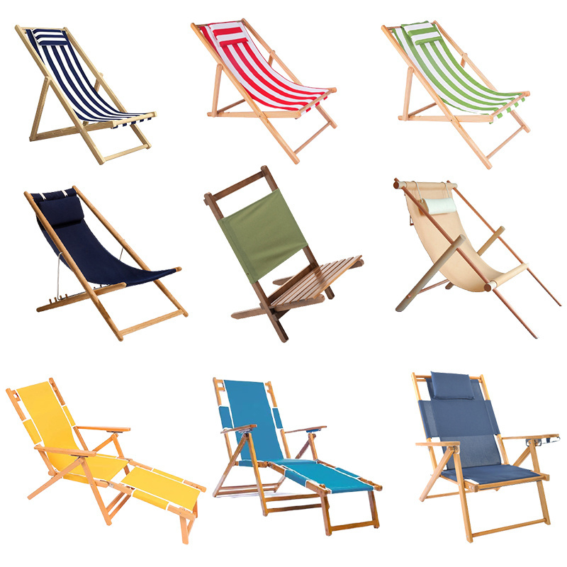 Wholesale custom logo adjustable folding wood lounge deck chair beach chairs