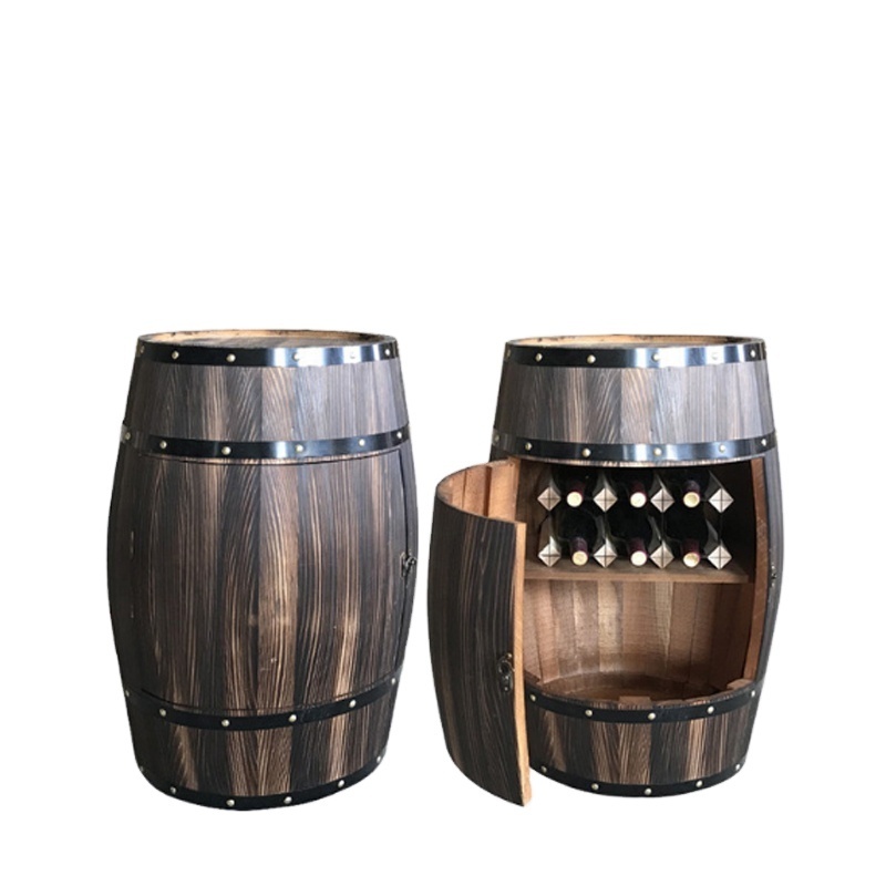 Handmade Bar Decorative   Wooden Barrel Shaped Wine Holder,  Lockable Storage Cabinet, Antique CNLF