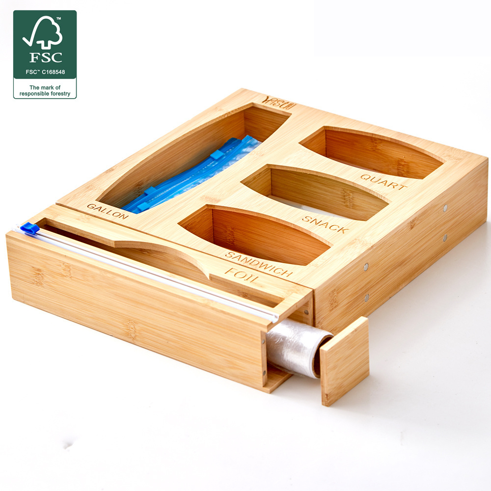 Bamboo Ziplock Bag Storage Organizer for Drawer, Laser Printing  Food Sandwich Storage Bag Organizer