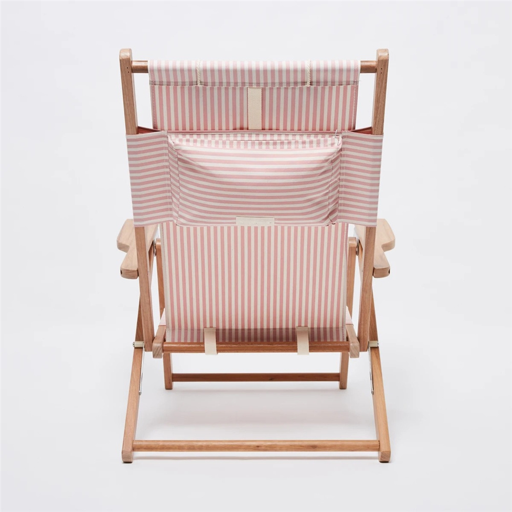 Custom Patterned Oxford Cloth Strong Wooden High Load Beach Chairs Beach Folding Portable Lounge Chairs With Pillow CNLF