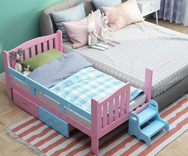 Wood The New Cute Solid Pink Blue Eco-friendly Baby Bed Bedroom Furniture Carton Free Bedroom Sets Contemporary Bed for Kids