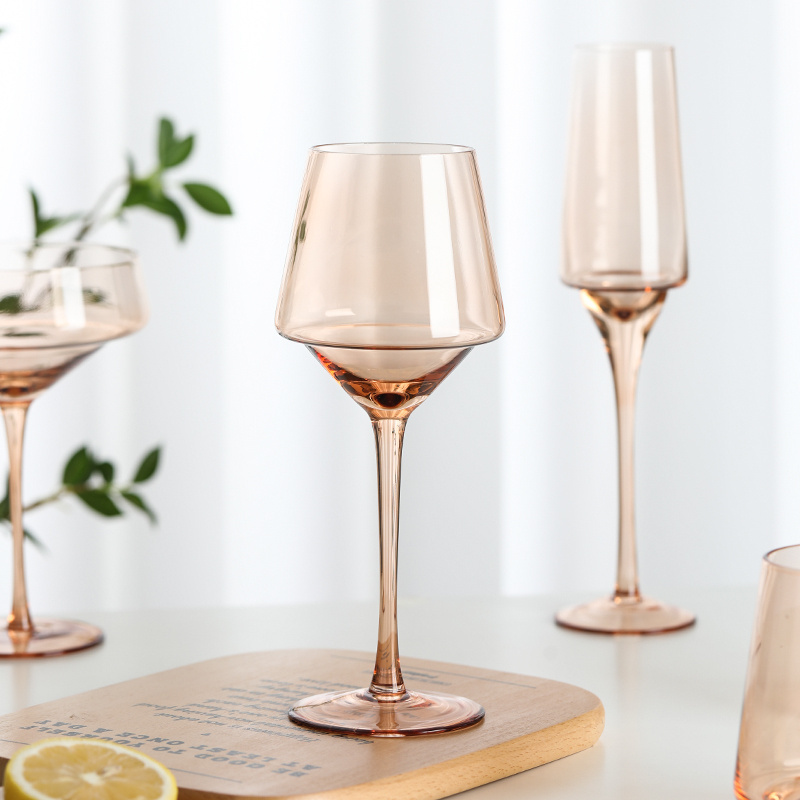 Unique Design Champagne Coupe Goblet Highball Hand Blown Crystal Wine Stemware Colorful Glassware Creative Wedding Glassware Set