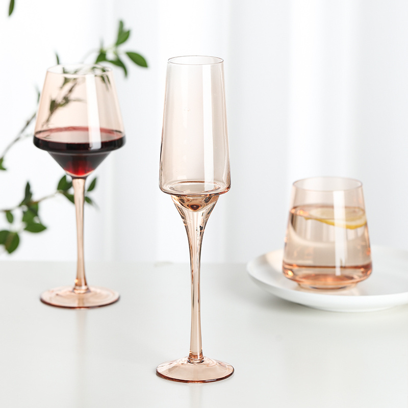 Unique Design Champagne Coupe Goblet Highball Hand Blown Crystal Wine Stemware Colorful Glassware Creative Wedding Glassware Set