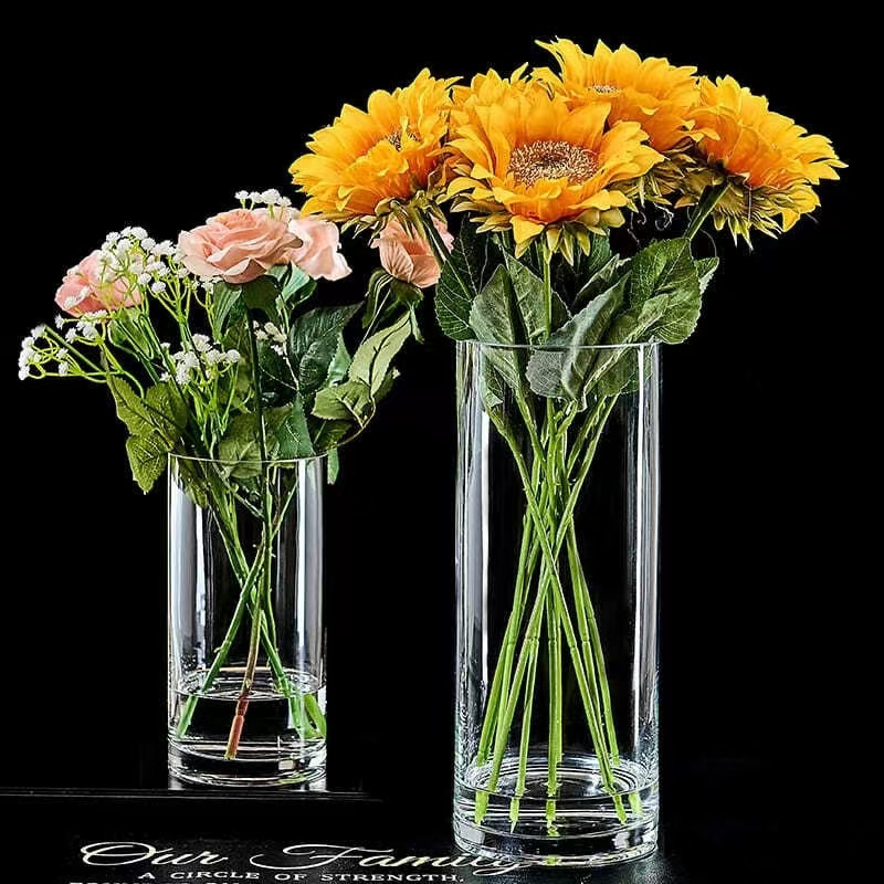 Lujing Brand Customized Height 10 20 25 30cm Large Big Clear Floor Flowers Wedding Cylinder Tall Glass Vases For Home Decor