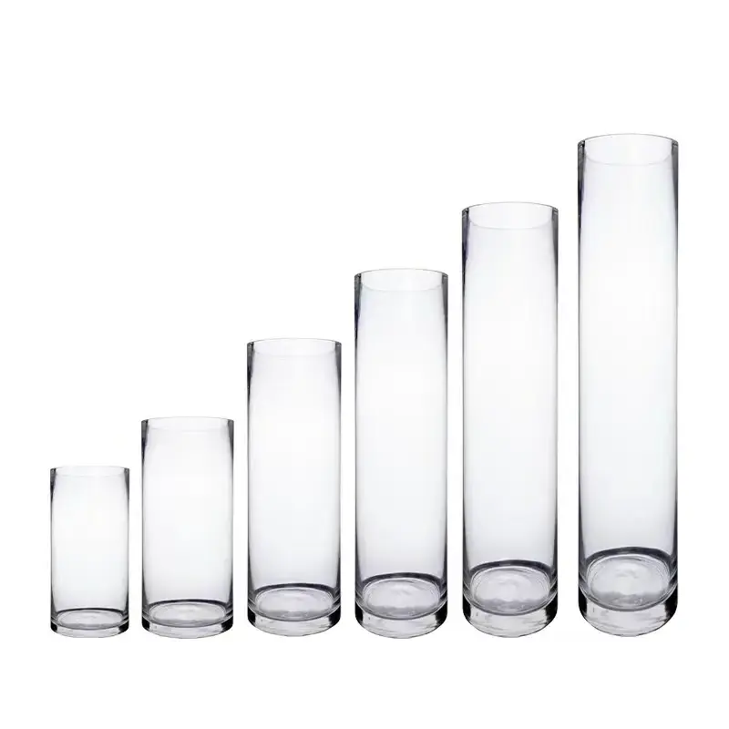 Lujing Brand Customized Height 10 20 25 30cm Large Big Clear Floor Flowers Wedding Cylinder Tall Glass Vases For Home Decor