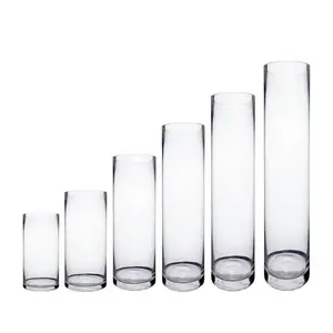 Lujing Brand Customized Height 10 20 25 30cm Large Big Clear Floor Flowers Wedding Cylinder Tall Glass Vases For Home Decor