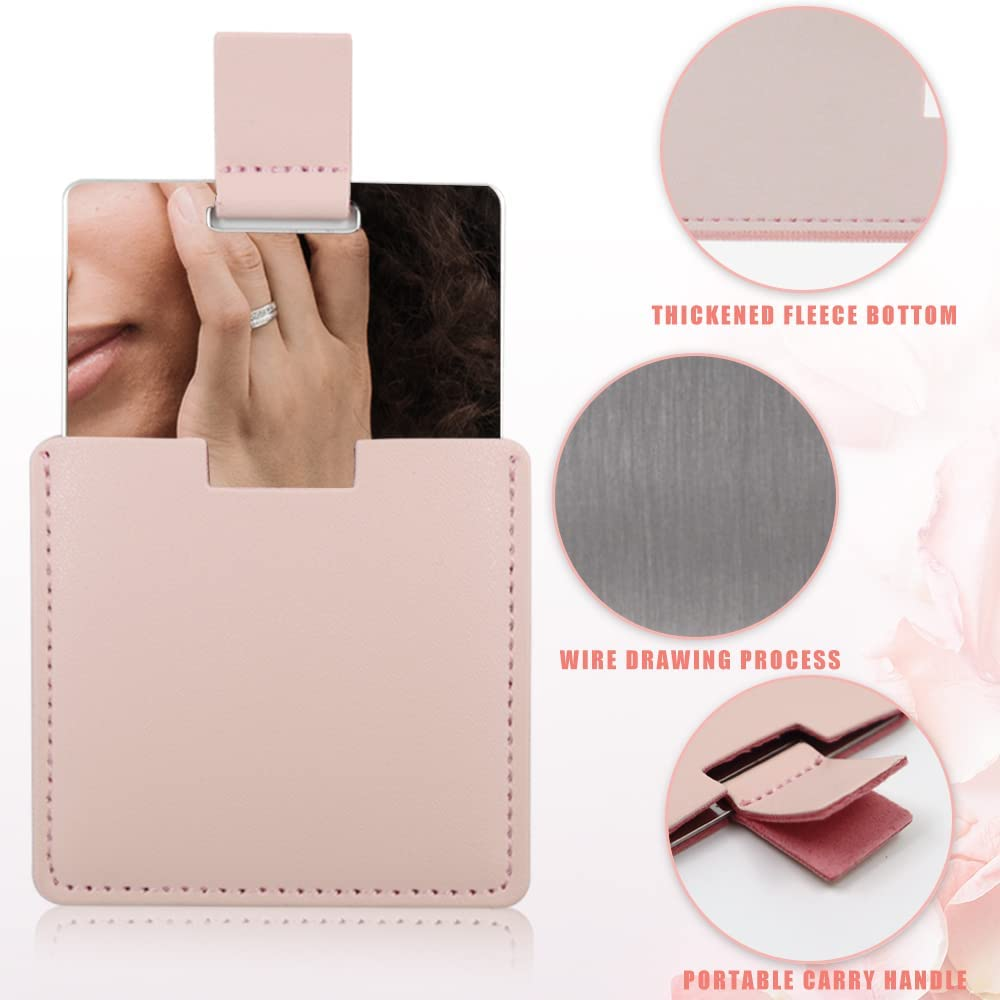 PU Leather Case Cover Stainless Steel Compact Mirror  Purses Unbreakable Mirror Travel Handheld Camping Shaving Mirror