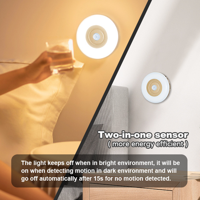 Automatic wireless battery operated led rechargeable mini under cabinet closet wardrobe motion sensor round puck night light