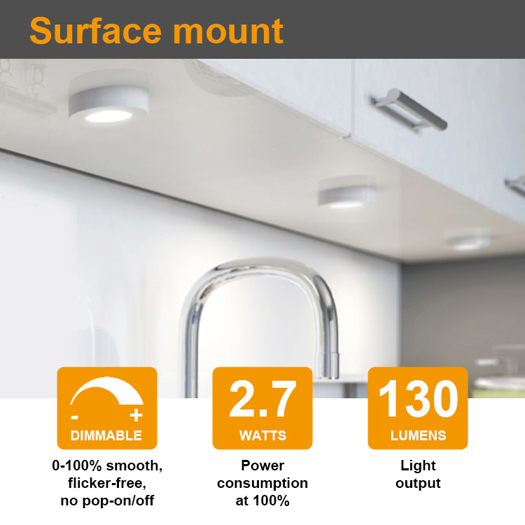 Surface mounted recessed in round 120v linkable ul led under cabinet puck lights