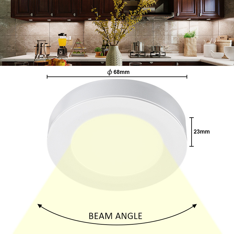 Surface mounted recessed in round 120v linkable ul led under cabinet puck lights