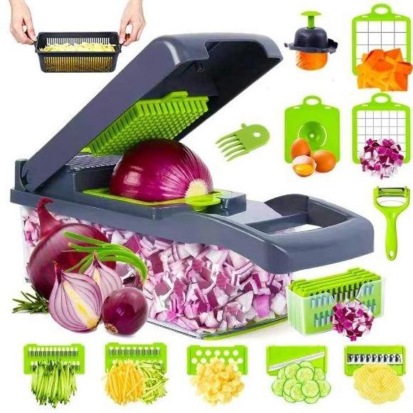 2024 Hot Sale 16psc Multifunctional Stainless Steel Blade Plastic Food Chopper Vegetable Chopper