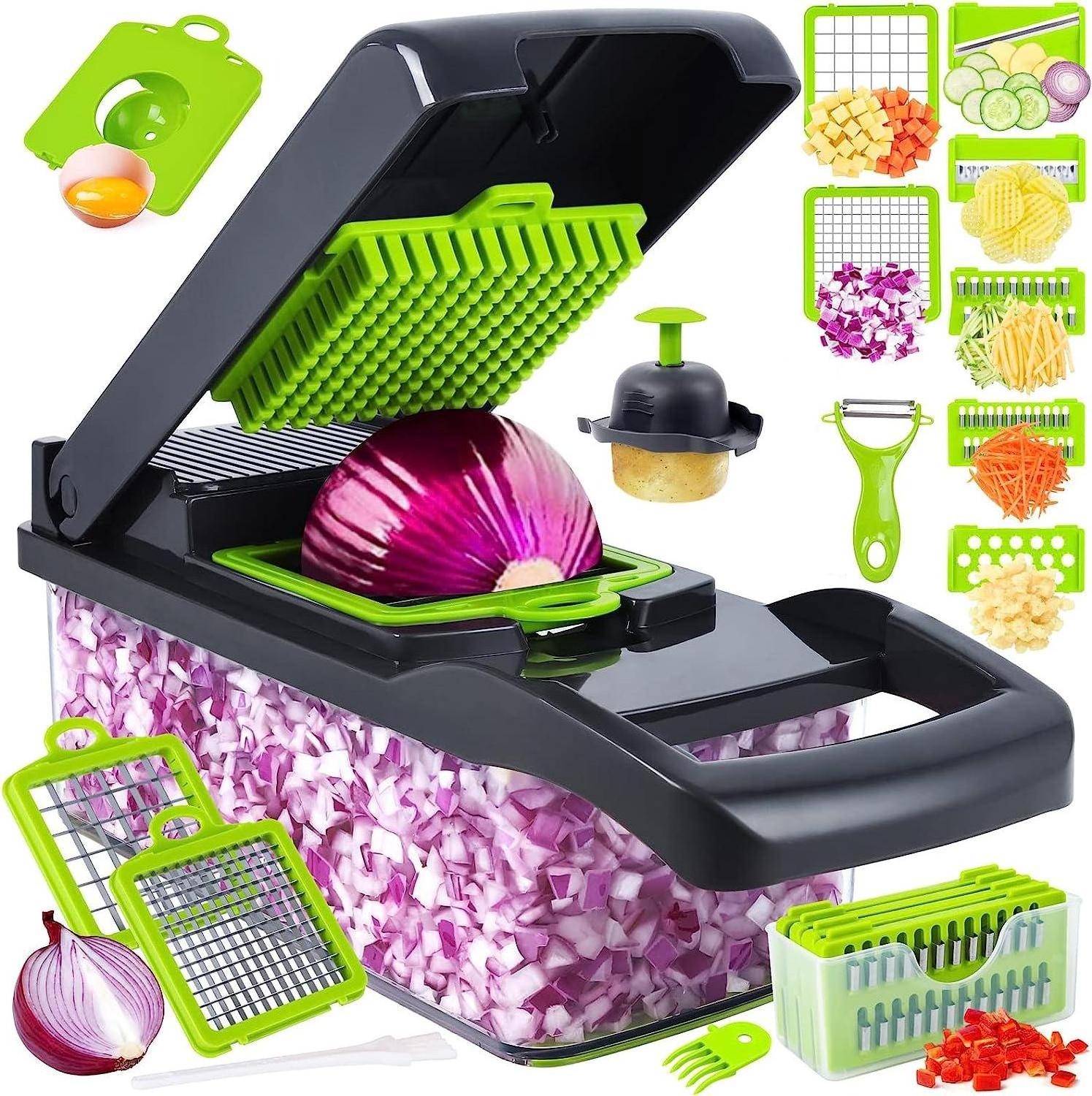 2024 Hot Sale 16psc Multifunctional Stainless Steel Blade Plastic Food Chopper Vegetable Chopper