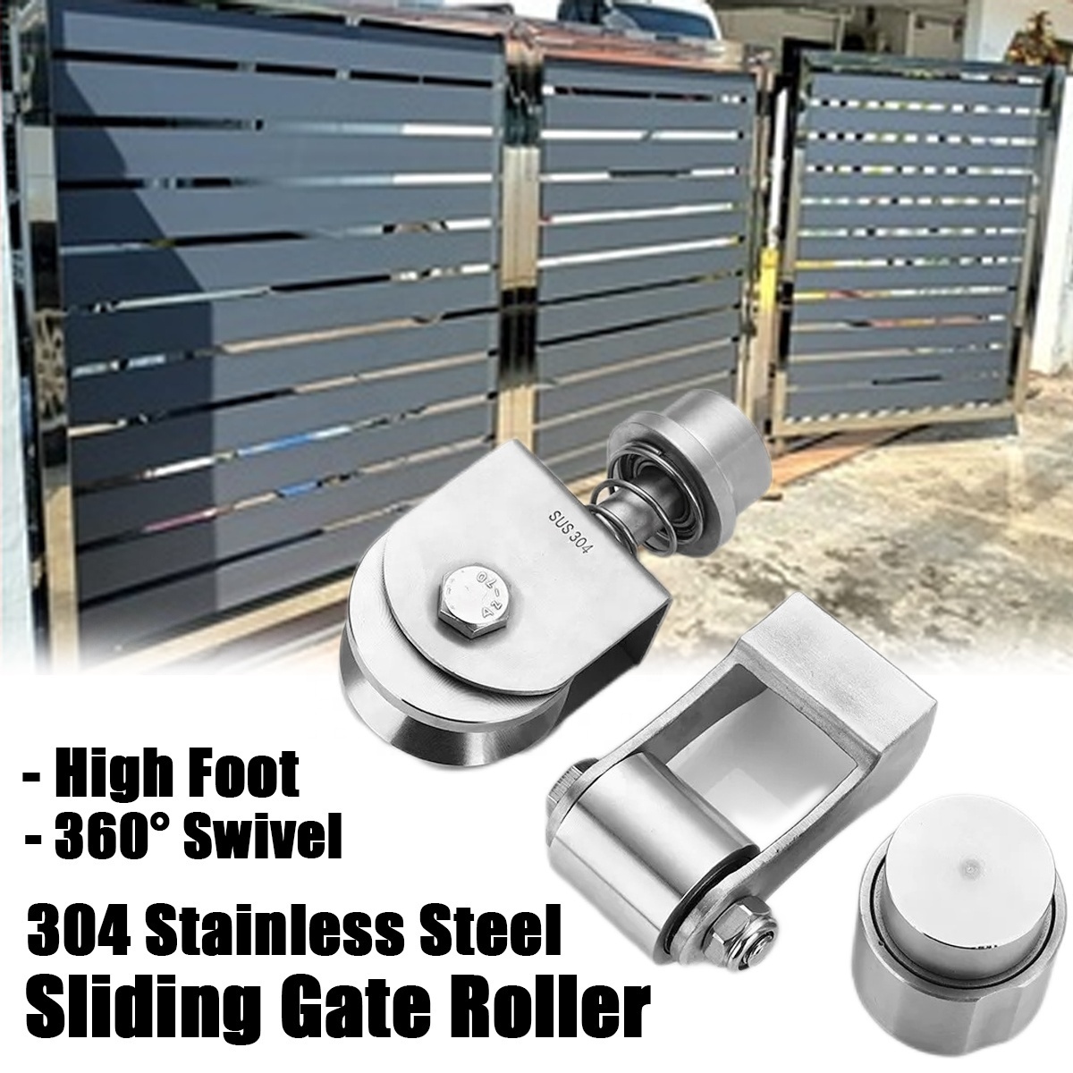 Anti rust with spring-loaded floor wheel for automatic swing gate