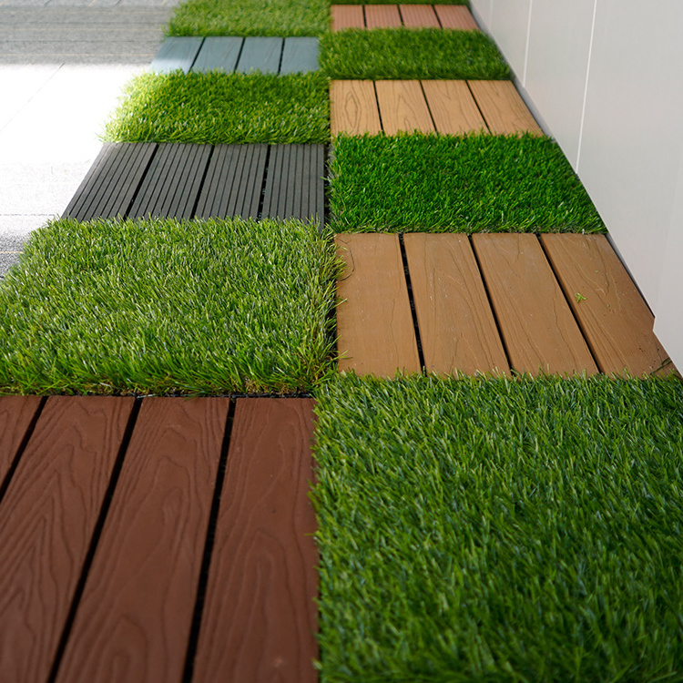 Artificial Grass Tile Easy Installation Outdoor Flooring Artificial Grass Interlocking Decking Tiles