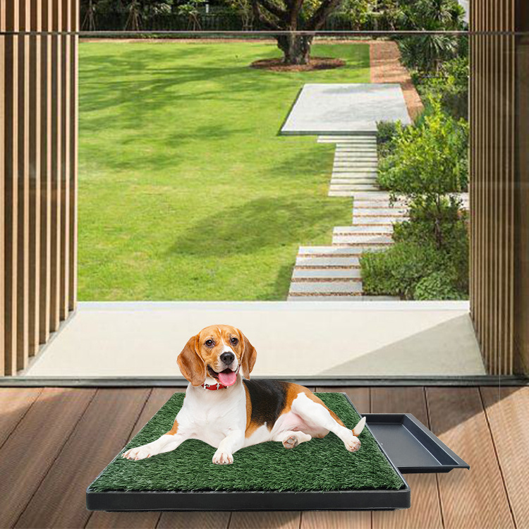 Indoor Outdoor 25*20inch Reusable Artificial Grass Puppy Pee Pad Training Potty Pad With Tray For Dogs And Small Pets