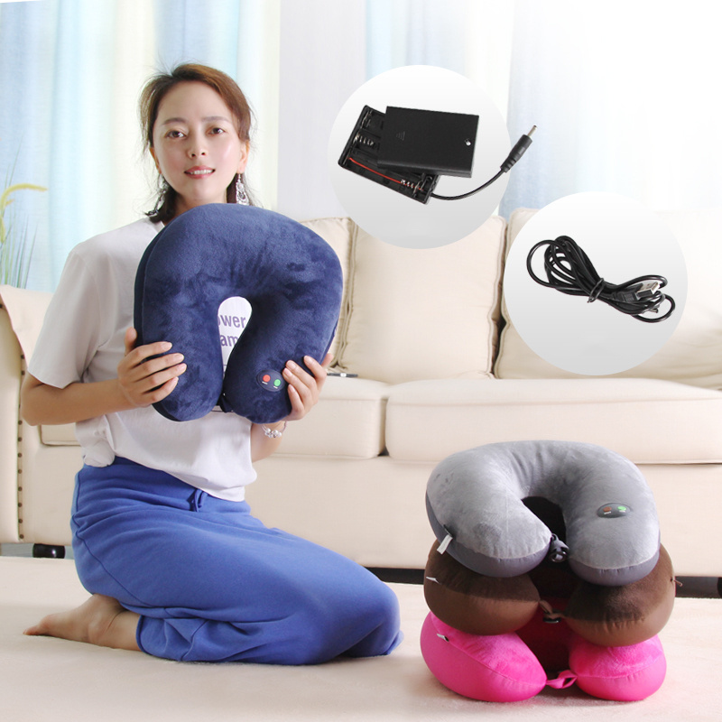 Neck U shaped vibrating travel pillow massage, traveling massage pillow