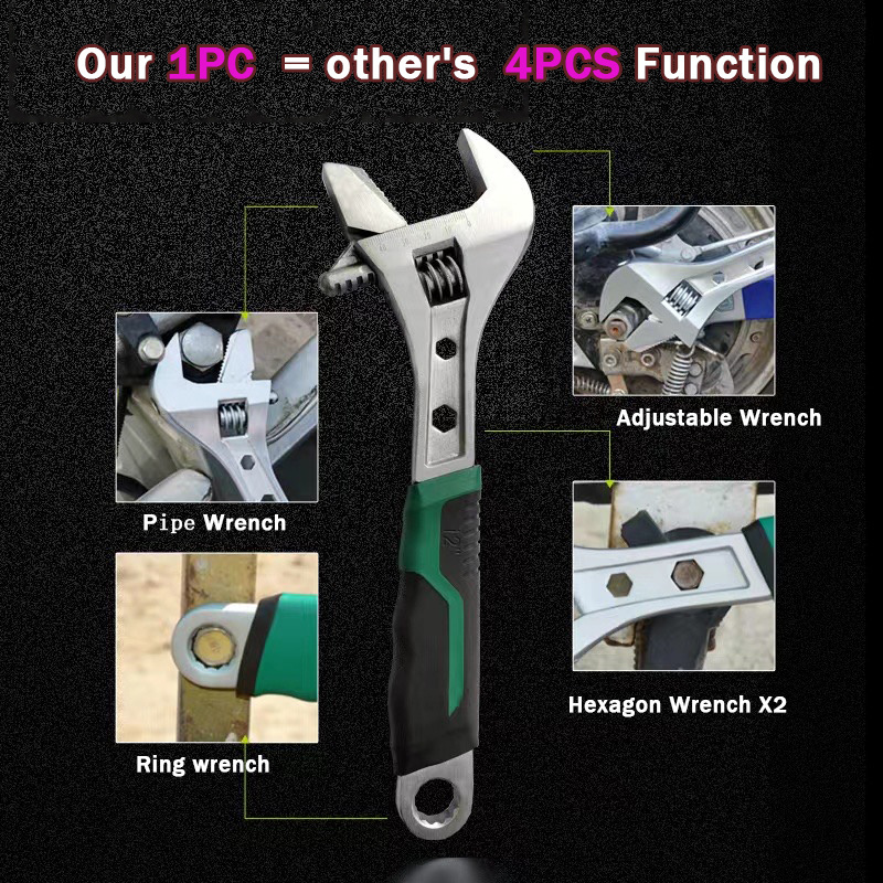 Double end alligator type wrench Universal large opening adjustable wrench  pipe multi-function monkey spanner