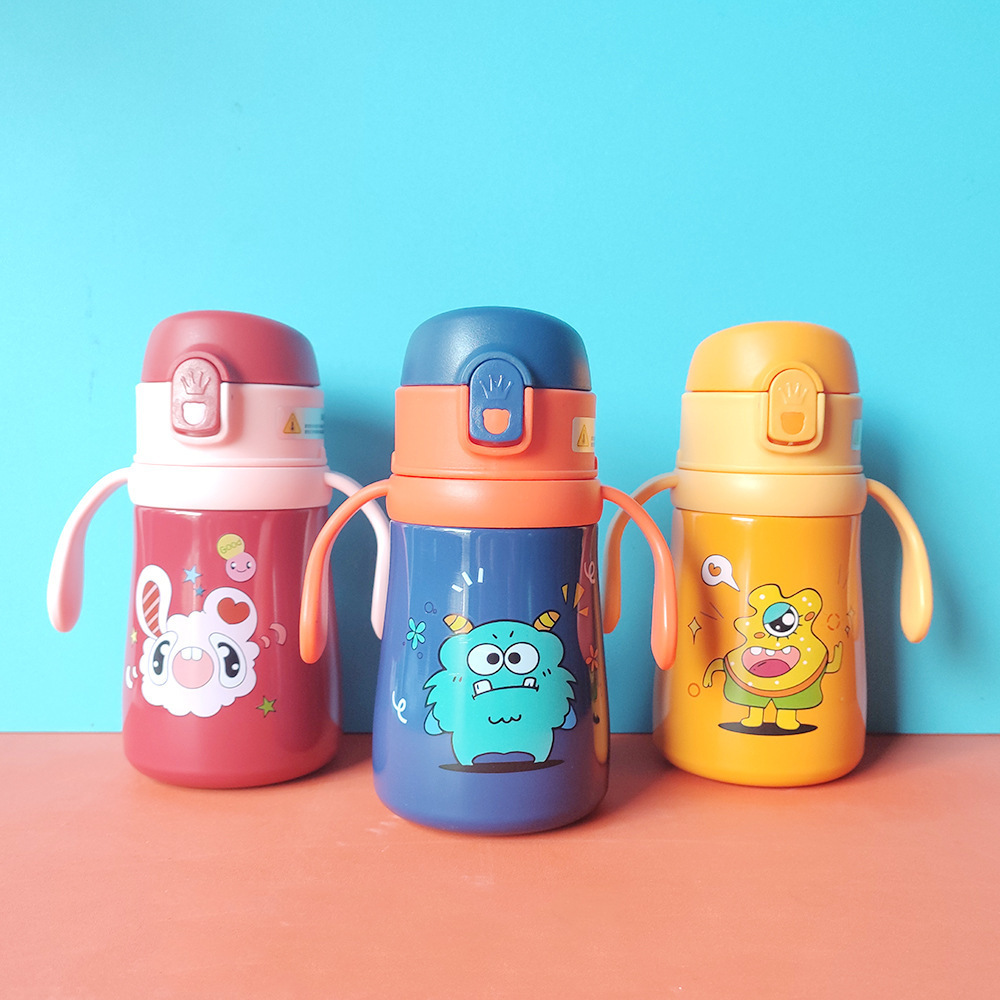 Cute Drink Bottle Vacuum Stainless Steel Insulated 12oz Kids Water Bottles with cover for kids children baby