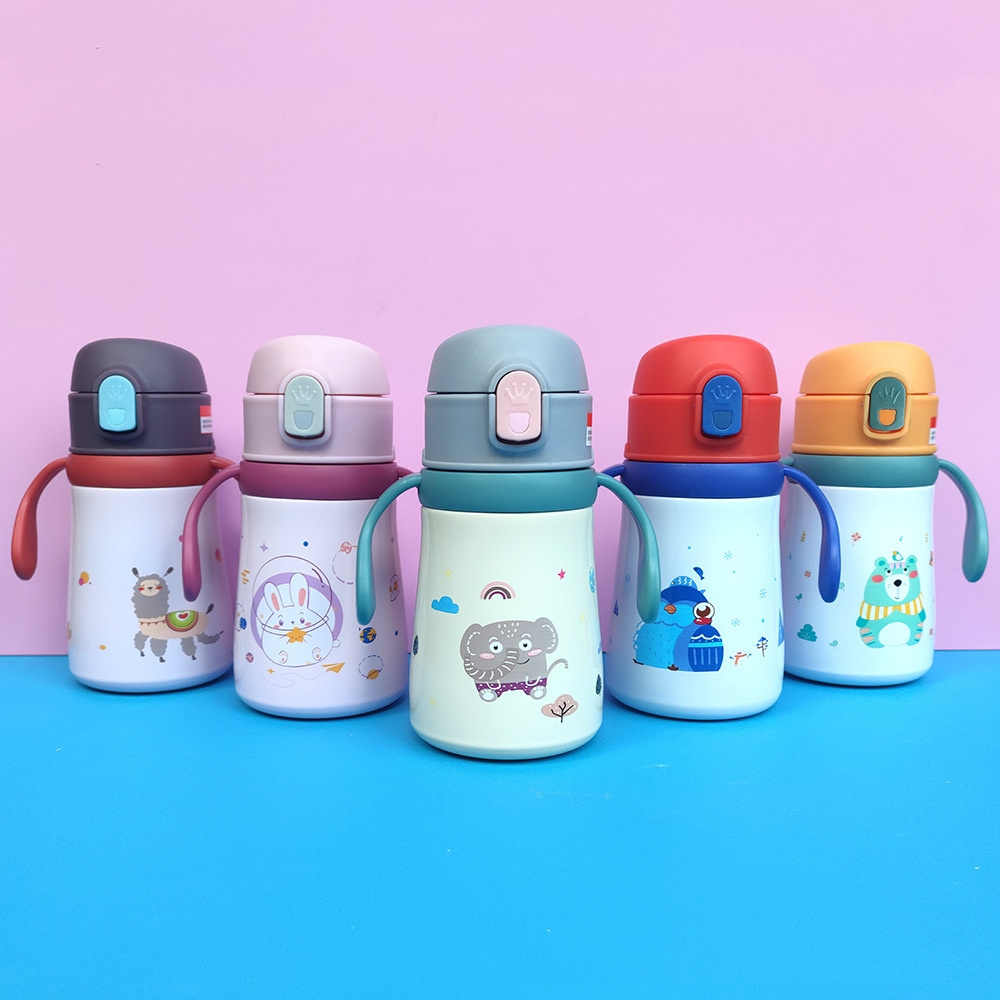 Cute Drink Bottle Vacuum Stainless Steel Insulated 12oz Kids Water Bottles with cover for kids children baby