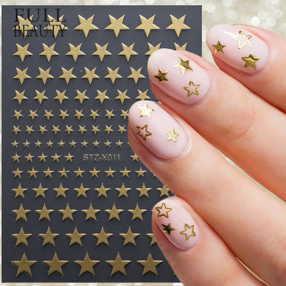 3D Shiny Gold Moon and Star Sticker Hologram Cross Star Design  Nail Glamour Art Stickers Self-Adhesive