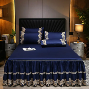 Home Decor Summer Ice Silk Embroidery Polyester Bed Skirt Set Queen Bedspread Bed Cover Cotton Bedding Set for Hotel