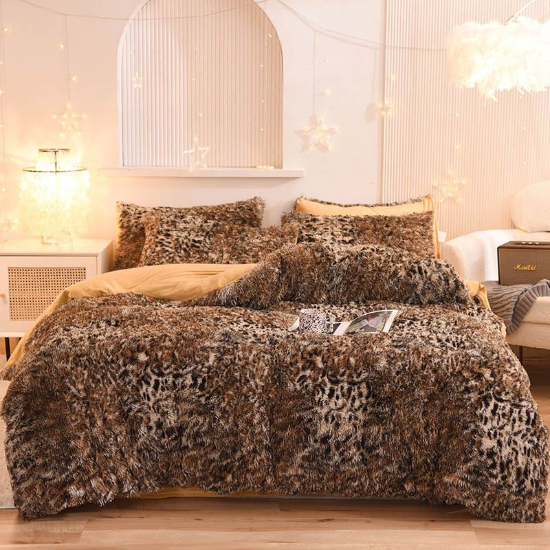 Wholesale luxury fluffy 4pcs duvet cover sets warm shaggy plush bedsheet crystal velvet bedding set for winter