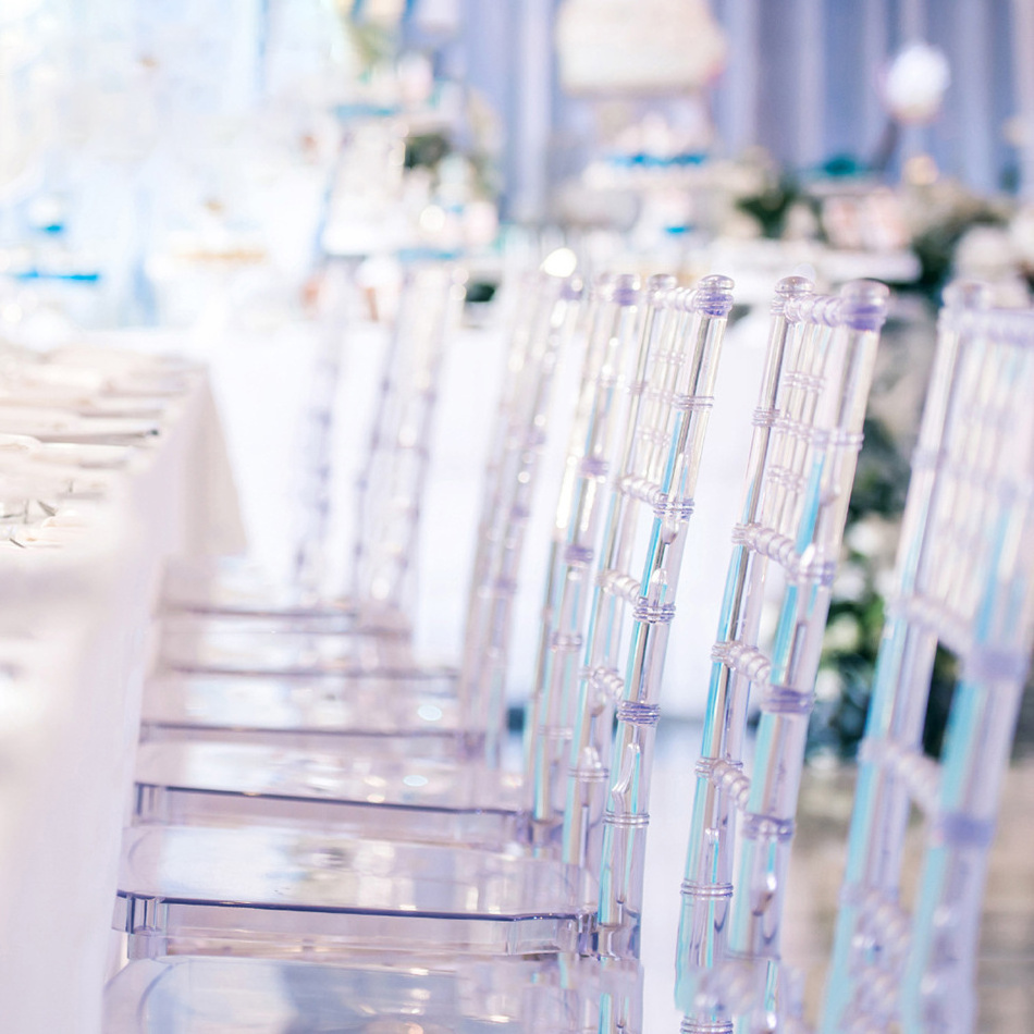 Fashion Banquet Hotel Event Wedding Outdoor Stacking Transparent Dining Chair Tiffany Clear Acrylic Crystal Chiavari Chairs