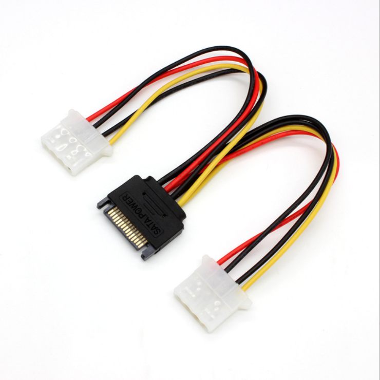 Factory price IDE 4Pin To Sata 15pin  Power Cable Sata 15 Pin Male To Dual Sata 4 pin Power Cable