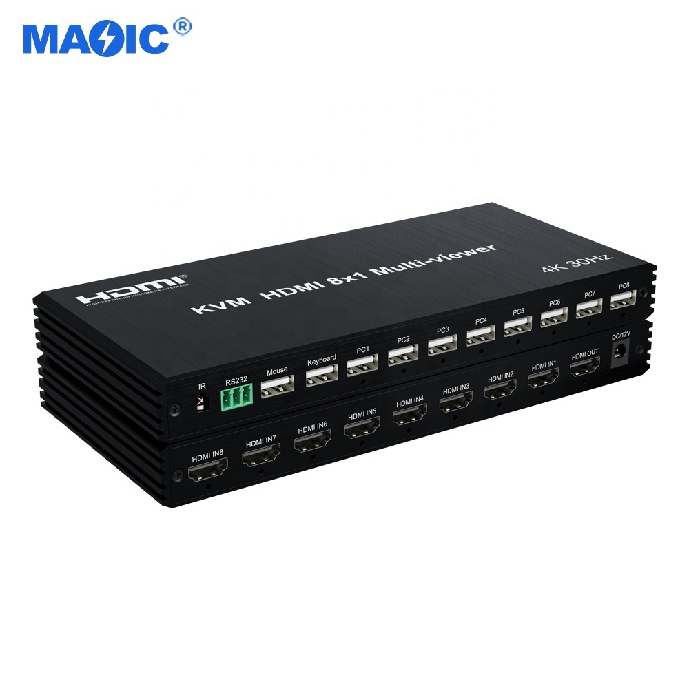 Audio Video Equipment RS232 IR Remote Seamless 4K 30HZ 8 Port HDMI KVM Multi Viewer 8x1 Switch HDMI Multiviewer