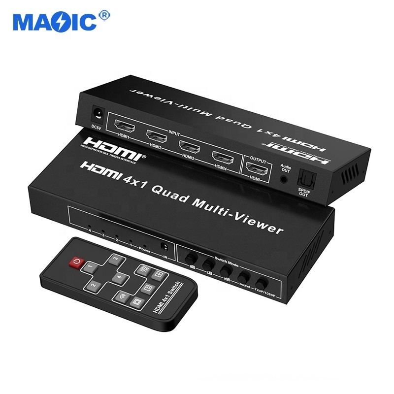 Audio Video Equipment 1080P 60Hz Seamless Switcher 4 in 1 Out HDMI Quad Multi Viewer HDMI Multiviewer 4x1 with IR Remote