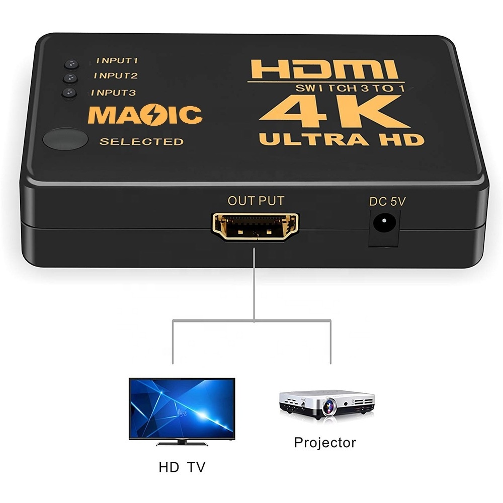 In Stock HDMI Switch 4K High Speed HDMI Splitter 3x1 3 In 1 Out Ultra HD with Remote Controller Infrared Cable HDMI Switcher