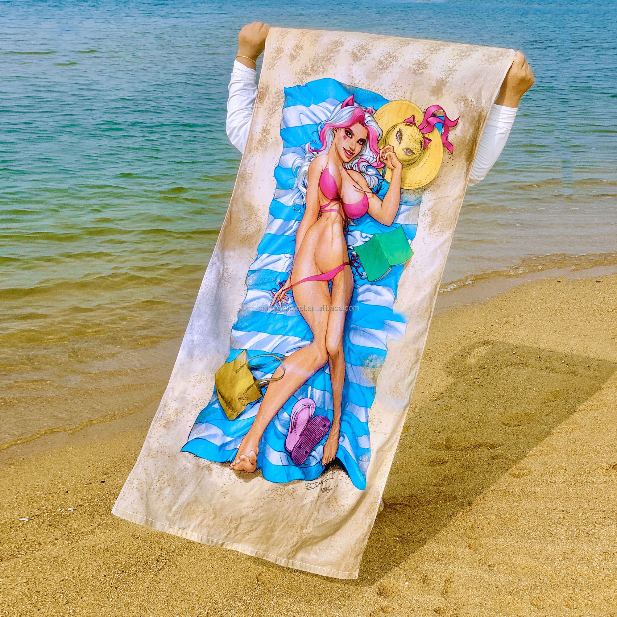 wholesale 100% cotton small MOQ soft feel high quality promotional souvenir custom digital printing cotton velour beach towel