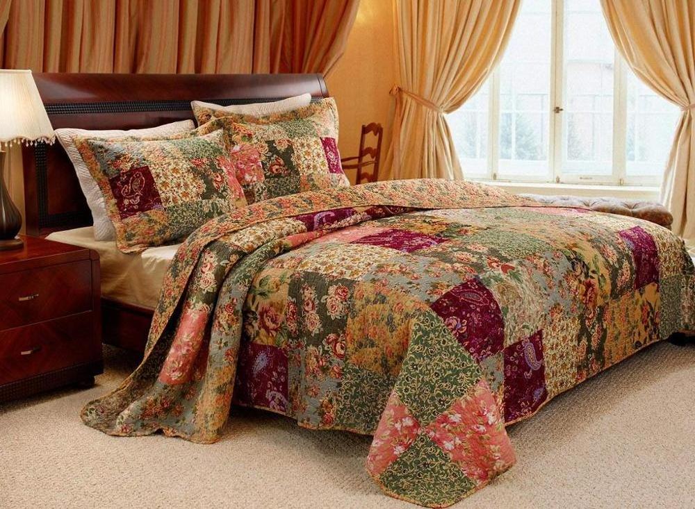 2019 China Export Wholesale Floral Pattern 100% Polyester Luxury Turkey Cotton Colchas Bedspread Bedding Set And Pillow Case