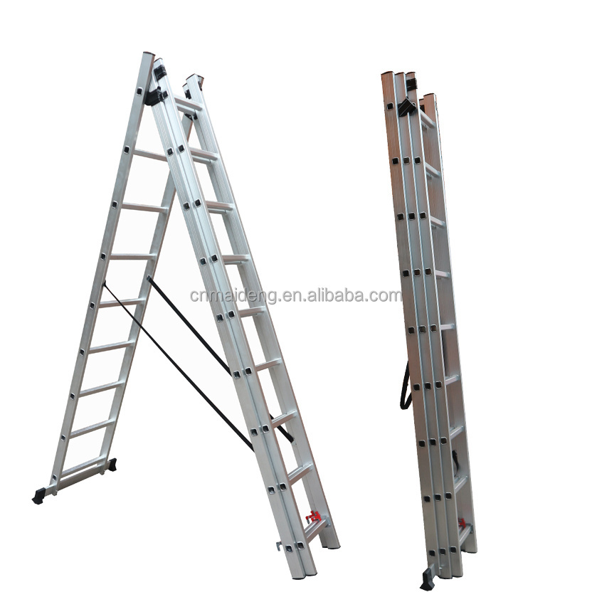 Step Foldable Extension Ladders Aluminum Stairs Work Platform Step Ladder with EN131 3 Sections Aluminium Heavy Duty Aluminum